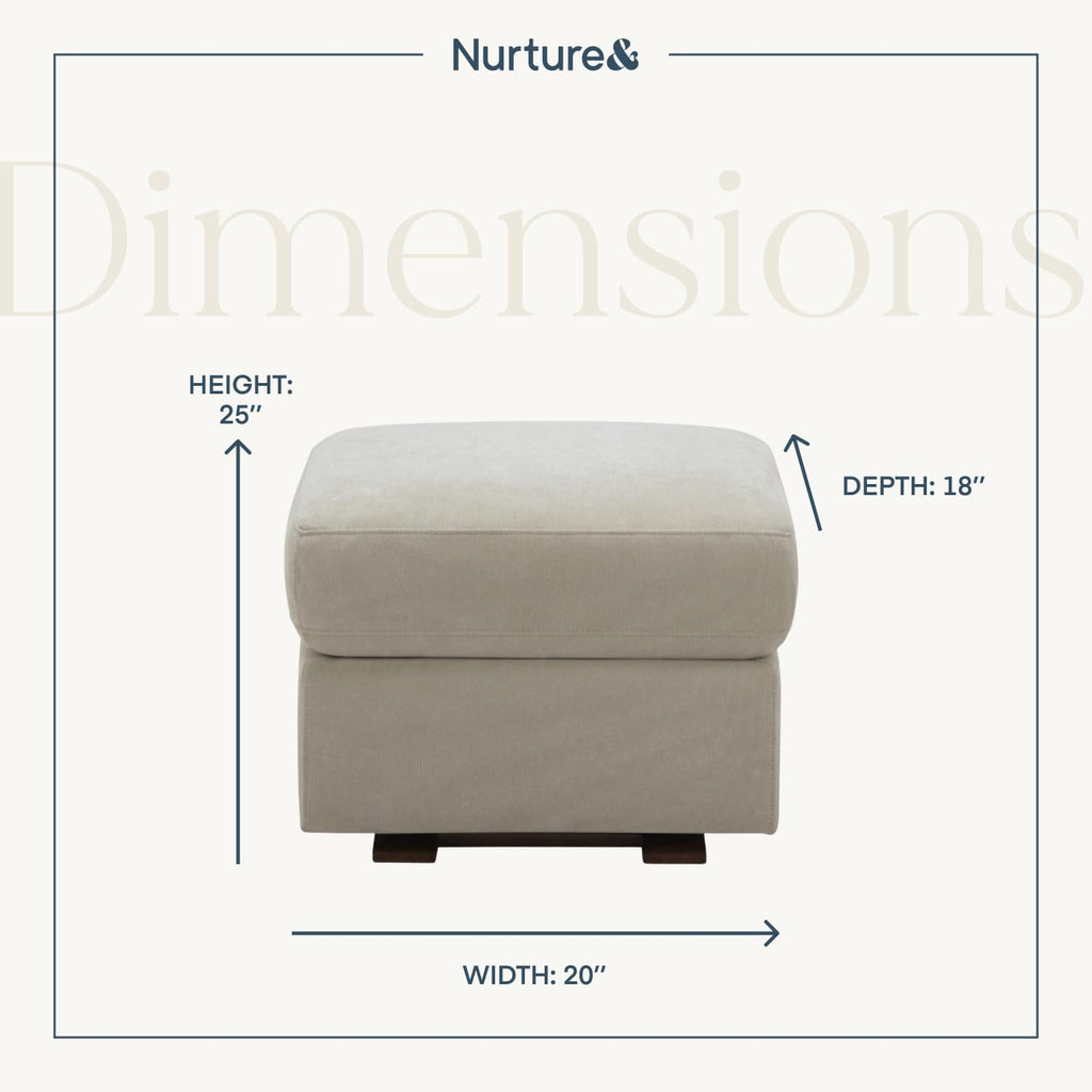 Nurture& Gliding Ottoman - Premium Ottoman Footrest for Nursery or Living Room, Features Premium, Stain-Resistant Performance Fabric in a Sleek, Smooth Glide Design. (Ivory)