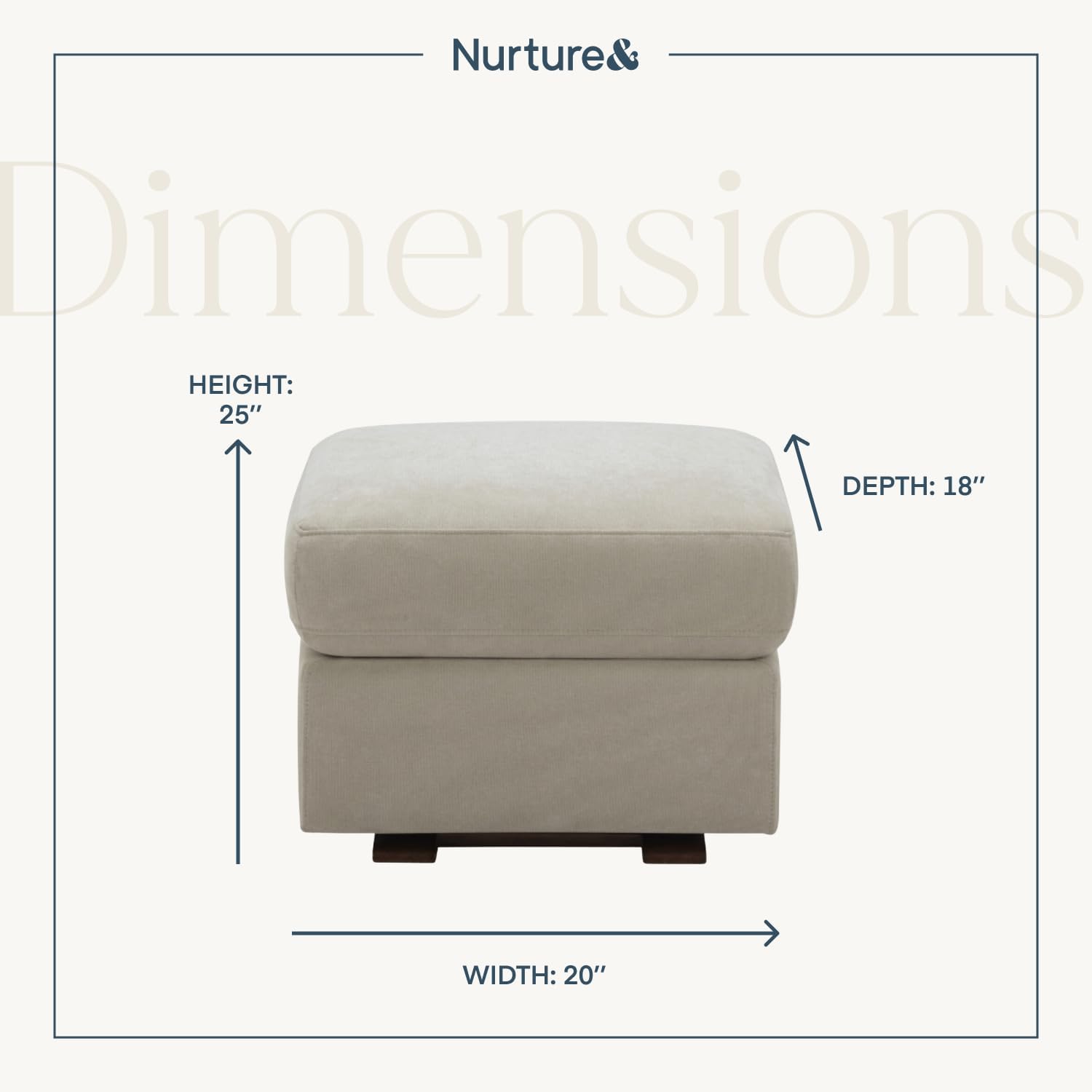 Nurture& Gliding Ottoman - Premium Ottoman Footrest for Nursery or Living Room, Features Premium, Stain-Resistant Performance Fabric in a Sleek, Smooth Glide Design. (Ivory)