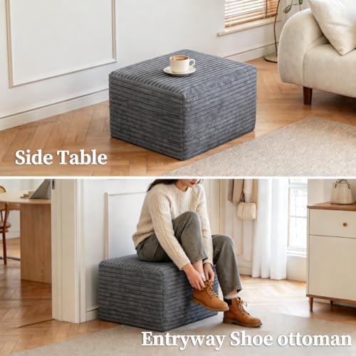 25.6" Corduroy Ottoman for Living Room,Plush Upholstered Ottoman for Couch,Memory Foam Compressed Sofa in A Box No Assembly Require,Dark Grey
