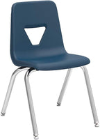 Lorell Classroom Student Stack Chairs, 18"H Seat, Navy/Silver, Set of 4
