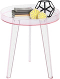 Clear Acrylic Side Table, Modern End Table with Storage Shelf, Small Round Bedside Table Nightstand for Living Room Bedroom Sofa Side, Transparent Accent Table (Pink)