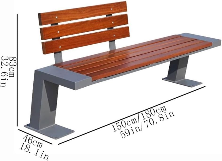 Garden Outdoor Garden Backrest Chair, Wooden Bench with Stainless Steel Frame, for Balcony Yard Porch Seating Seat(Medium)