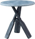 MAKLAINE Distressed Wood Coastal Side Table, Canoe Paddle Tripod Base, Beveled Gray Finish, 22 in Round Rubberwood Top, Nautical Style Accent Table for Living Room, Lake or Beach Home Decor