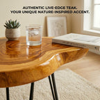 Live Edge Round Wood End Table – Solid Wood Side Table with Mid-Century Hairpin Legs – Unique Handmade Nightstand, Plant Stand for Bedroom, Living Room & Studio Decor