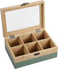 Kesper® Tea Box, Material: FSC® Certified Bamboo, 6 Compartments, with Viewing Window and Retro Closure, Tea Box for Storage, Dimensions: 21.5 x 15 x 8.5 cm, Tea Not Included, Colour: Green/Natural