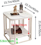 Modern Side Table 2-Tier Coffee end Tables for Living Room, Indoor & Outdoor Accent Tables with Marble Desktop & Metal Bracket, Multifunctional Bedside nightstand for Bedroom Sofa Balcony Patio