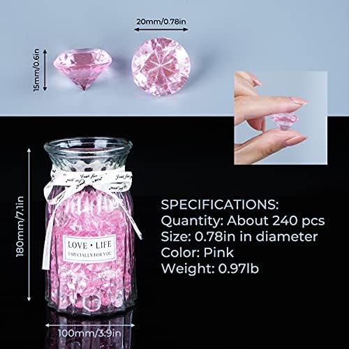 Acrylic Diamond Fake Gems Vase Filler, Babenest 240pcs 3/4 Inch Faux Diamonds Crystals Jewels for Table Scatters Wedding Party Event Arts & Crafts Birthday Decoration Favor (Pink)