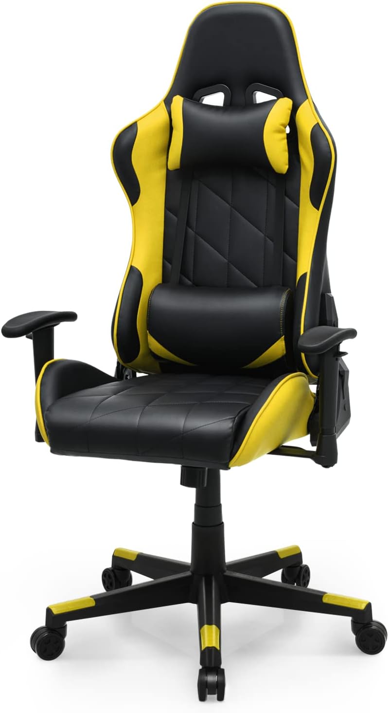 Magshion Gaming Chair, 90°-130° Reclining High-Back Gaming Chair with Lumbar Support, Ergonomic Adult Adjustable-Height Recliner for Home Office, 250 LBS Capacity, Yellow