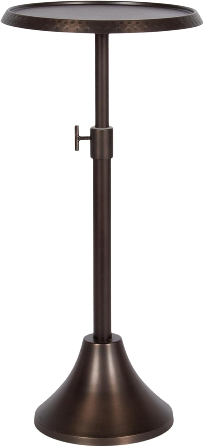 Kate and Laurel Sanzo Traditional Adjustable-Height Pedestal Drink Table, 11 x 11 x 30, Bronze, Vintage Round Indoor Metal Cocktail Table with Hammered Tabletop for Use as Indoor Plant Stand