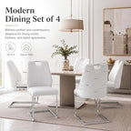 Dining Room Chairs Set of 6, Sillas para Comedor, Modern Dining Chairs Set of 6 with Leather,Geometric Tufted Back,Chrome Leg,Ergonomic Design,Easy to Clean,for Kitchen,Living Room(White,6)