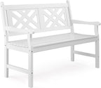 VINGLI 50" Outdoor Wood Bench, Weatehr Resistant Wooden Garden Patio Bench with Comfortable Backrest & Curved Armrest, 800lb Capacity Loveseat for Front Porch Park Yard Deck (White, Geometric)