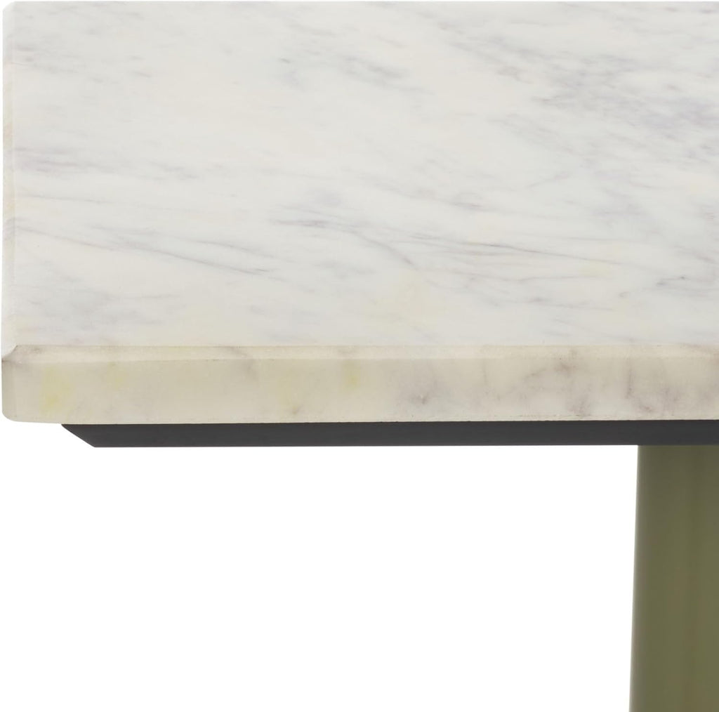 SAFAVIEH Couture Collection - Albertelli Olive Green Iron Accent Table, Compact Drink Table, Marble Top Pedestal Design (SFV6807A)