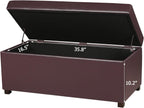 38" Leather Storage Ottoman for Living Room, Rectangular Tufted Storage Bench for Foot, Bright Brown