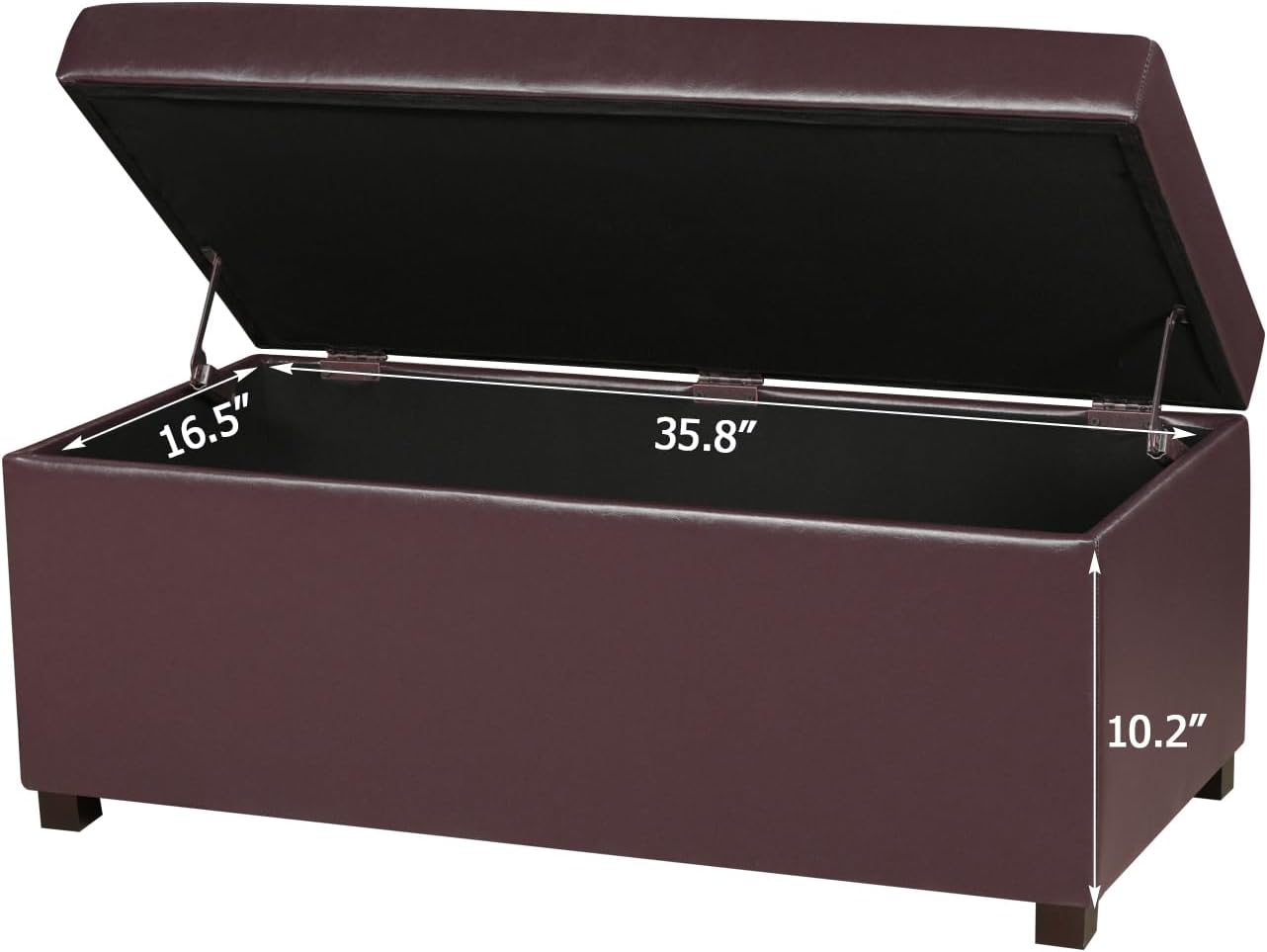 38" Leather Storage Ottoman for Living Room, Rectangular Tufted Storage Bench for Foot, Bright Brown