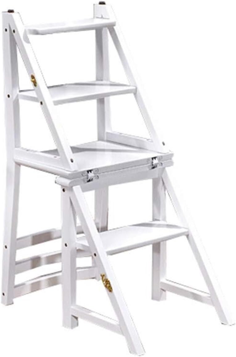Step Stool 4-Step White Wooden Folding Ladder & Step Stool - Lightweight Dual-Use Shelving Ladder for Home, Library & Loft - 150kg Capacity
