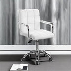 Furmax Vanity Office Chair with Wheels, Makeup PU Leather Executive Chair Modern Adjustable Home Desk Retro Comfortable Work Chair 360 Degree Swivel with Arms (White)