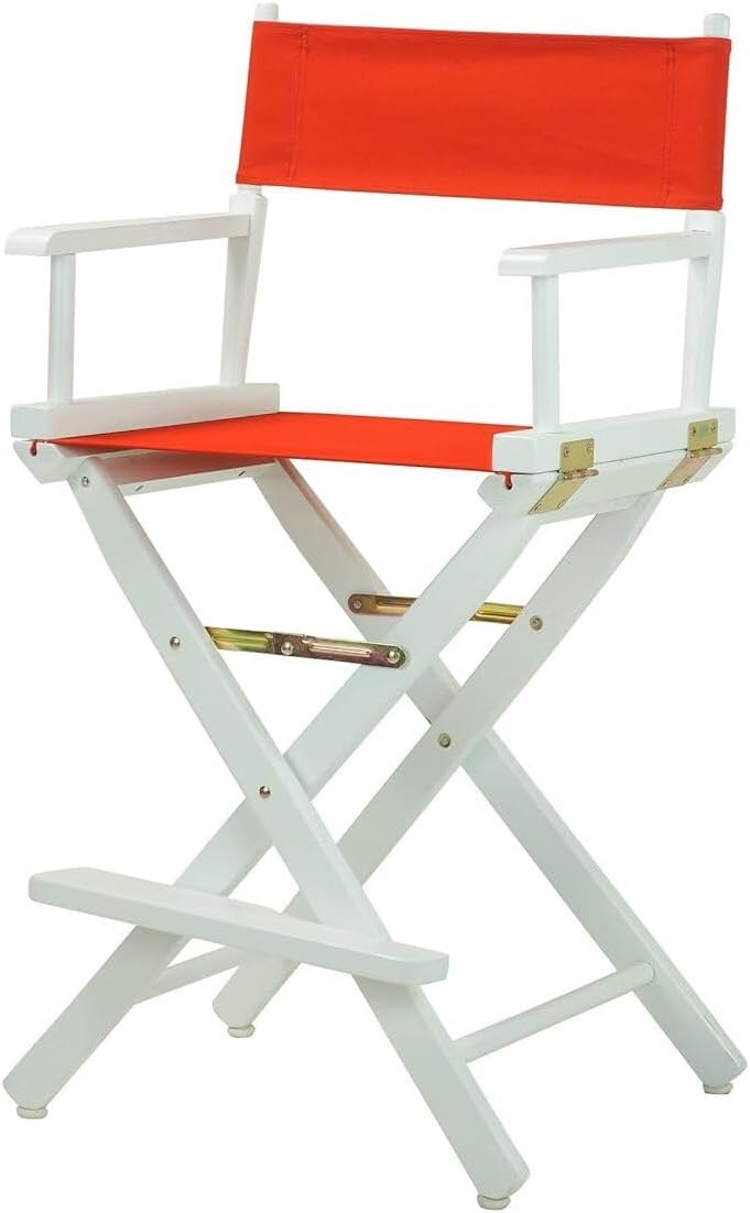 HomeStock Antique 18" Director's Chair Solid Wood Folding Chair with Armrests, Canvas Seat, Compact Foldable Frame, 33.75 x 21.75 x 16 in, 18 in Seat Height, Weighs 10 lb Soft Gray/18-Inch White Fram