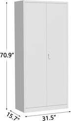 GarveeHome Storage Metal Cabinet 71" with Doors and Shelves Adjustable Adjustable Feet and Lock Tall Storage Cabinet for Pantry Garage Craft Bedroom Office