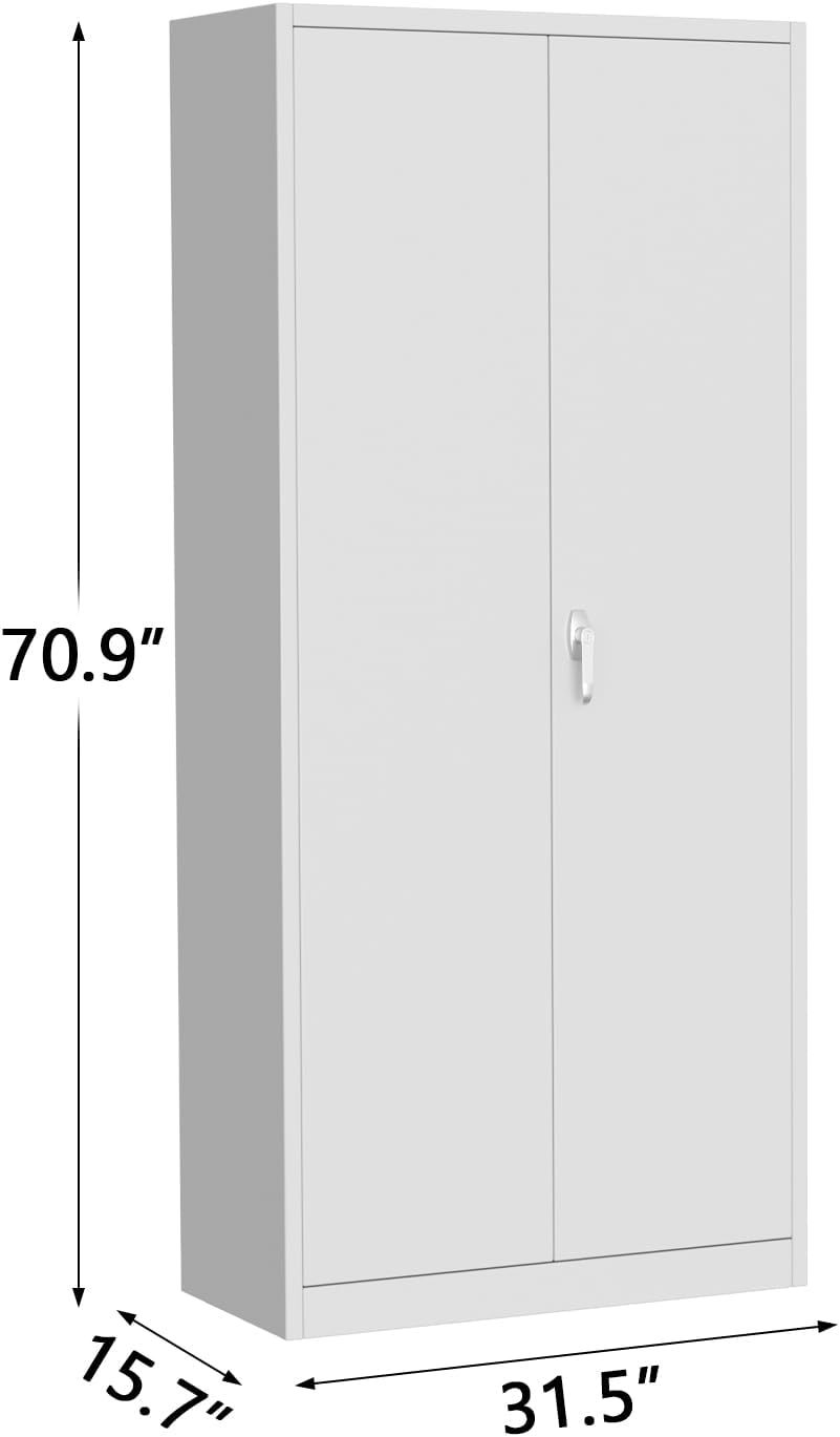 GarveeHome Storage Metal Cabinet 71" with Doors and Shelves Adjustable Adjustable Feet and Lock Tall Storage Cabinet for Pantry Garage Craft Bedroom Office