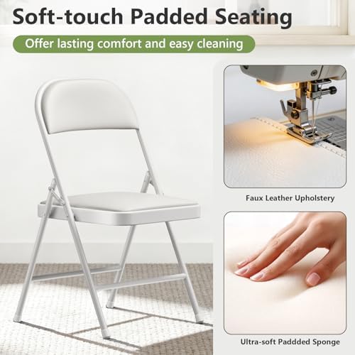 16 Pack Folding Chairs, PU Leather Folding Dining Chairs with Padded Cushion Seat & Back, Indoor Outdoor Folding Chair Set for Home Office, Parties, Events, Wedding, Extra Guest Seating