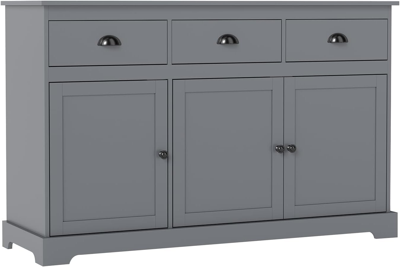 Sideboard Buffet Cabinet with Storage, 53.5” Large Kitchen Cupboard with 3 Drawers, Adjustable Shelf, Credenzas for Living Room, Wooden Coffee Bar Console Table for Dining Room (Grey)