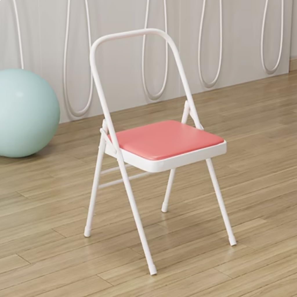 Yoga Folding Chair,Yoga Auxiliary Chair,Iyengar Metal Folding Chair,Reinforced Portable Backless Chair White 31.5in*18.5in*17.3in,Pink