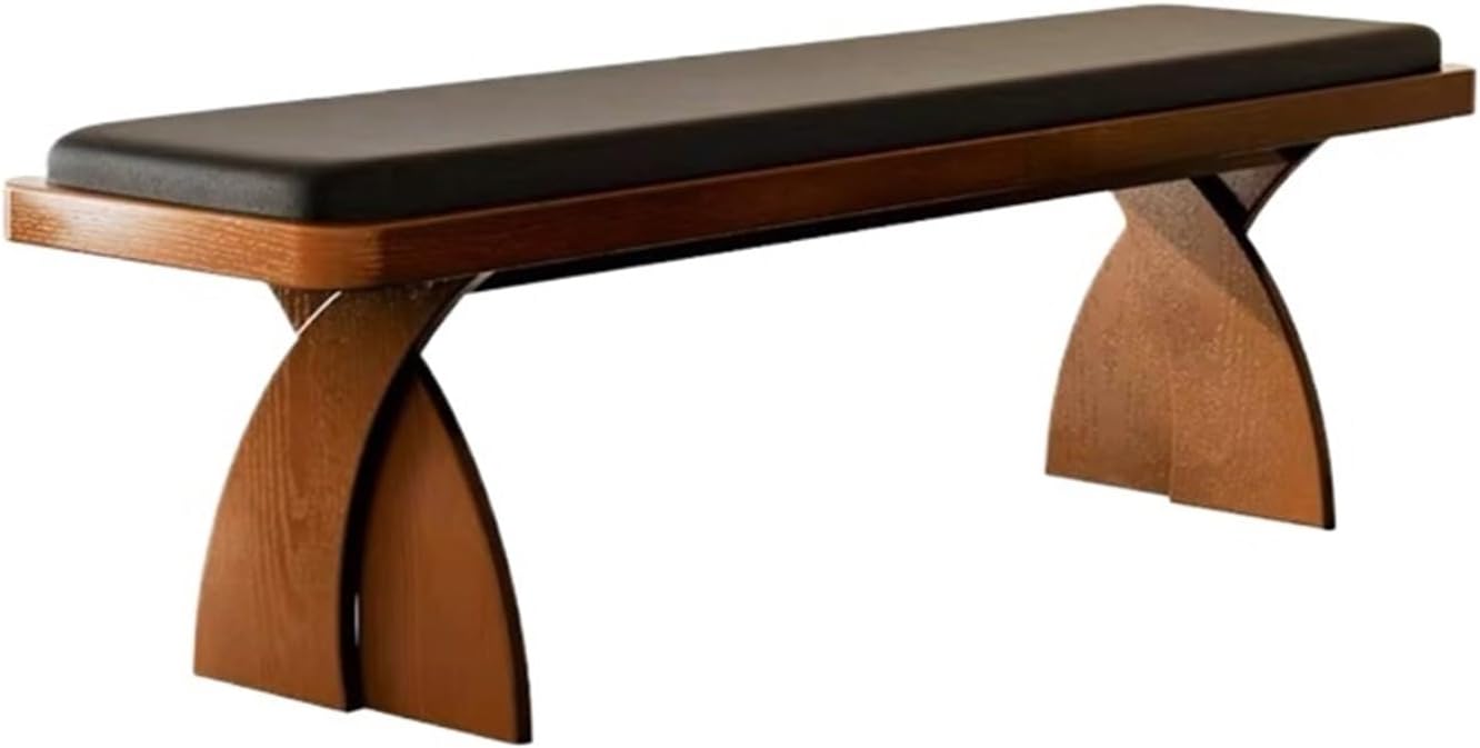Modern Wooden Long Bench at The Foot of The Bed in The Bedroom Dressing Room or Home Use Leather Shoe Changing Entryway(Small)