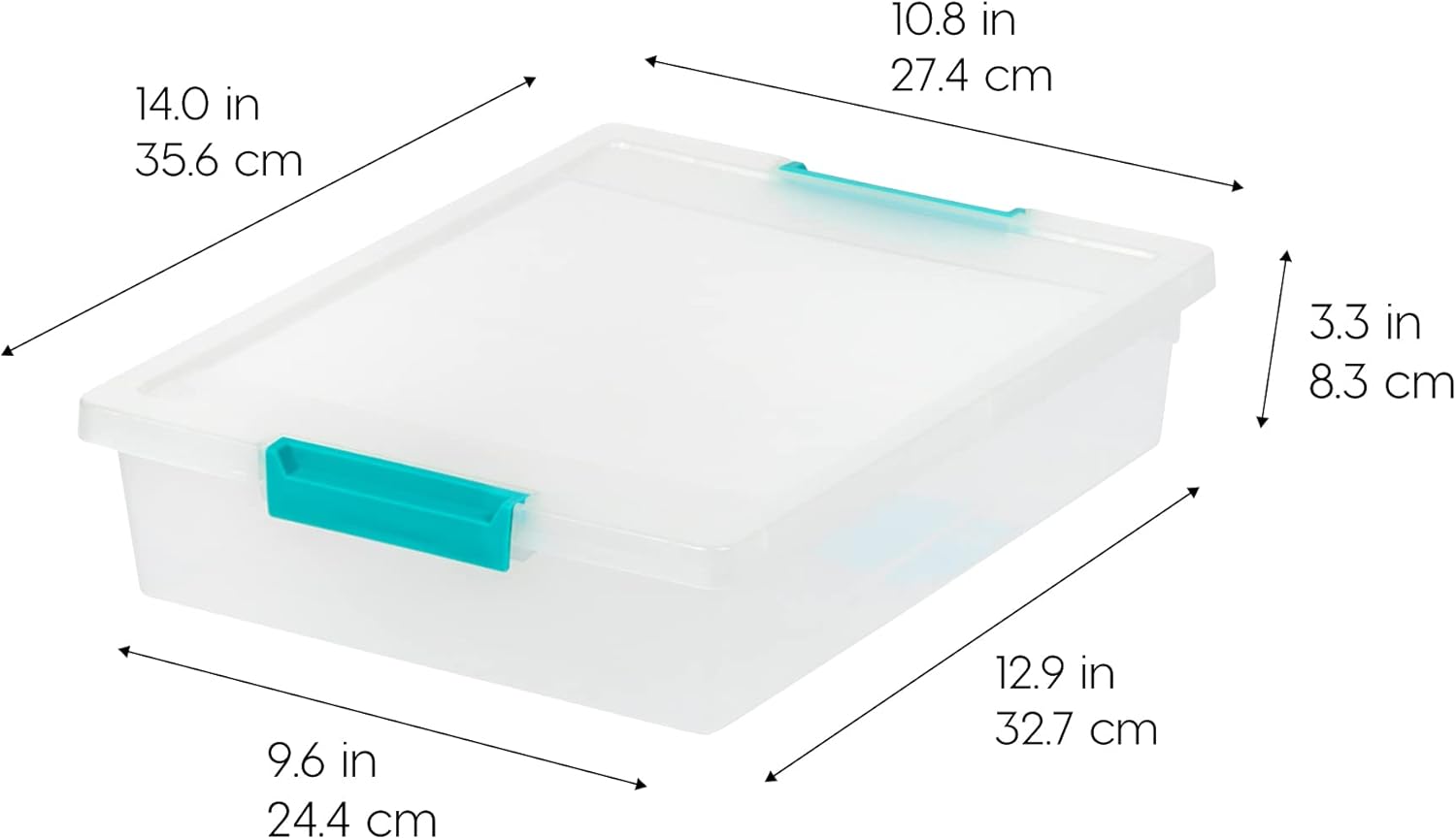 IRIS USA 6 Qt. Craft Storage Bins with Lids, 4-Pack, |Made in USA|, Clip Box, Small Plastic Sensory Bin Tote Organizer Containers for Art Supplies, Paper, & Office, Stackable - Clear/Seafoam Blue