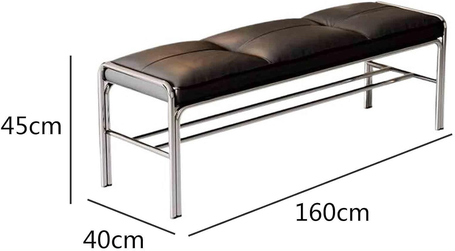 Modern Stainless Steel Long Bench with Leather Cushion Home-use Soft-Pack Shoe Changing Stool Black Entryway(Large)
