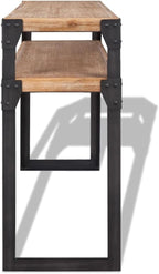 Rustic Brown Black Console Table for Living Room, Compact Side Table 15.7 Inch Width, Solid Acacia Wood Console Brown and Black with Steel Frame