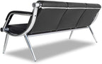 Waiting Room Bench with Armrest 3 Seat Black PU Leather Office Furniture Guest Seating Lobby Conference Reception Chair Visitor Guest Sofa for Office Airport Clinic Hospital Bank Salon Barber