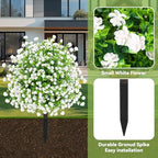ENVEN Artificial Boxwood Topiary Ball Trees with Ground Spikes UV Resistant Faux Greenery Shrubs Fake Shrubs for Outdoors, Realistic Faux Plants Bushes for Garden Porch Yard Patio Decor (White Green)