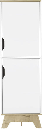 Pamplona Microwave Tall Cabinet with Double Doors - Light Oak & White Combo