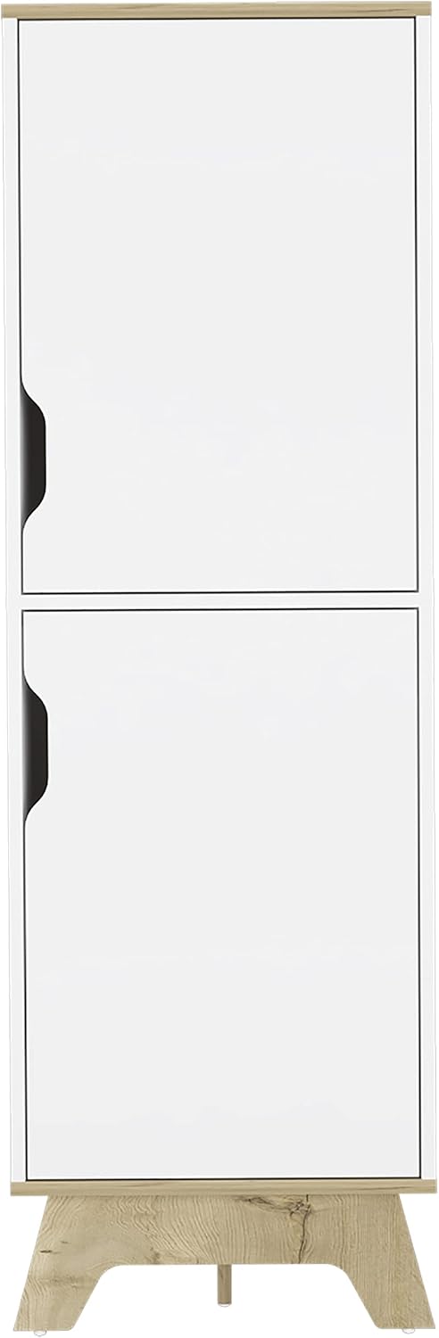 Pamplona Microwave Tall Cabinet with Double Doors - Light Oak & White Combo