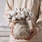 SIDUCAL Ceramic Rustic Vase, Whitewashed Terra Cotta Vase, Distressed Farmhouse Décor, Pottery Decorative Flower for Home Decor, Table, Living Room Decor, Shelf, Mantel, 7.3 Inch, Fired Terra Clay