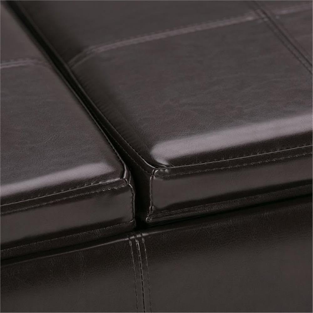48"W Leather Storage Ottoman Bench with Trays, Upholstered, Footrest with Large Storage Space, Dark Brown Storage Chest with Wood Legs, Queen Size End of Bed Bench with Hidden Space for Blankets