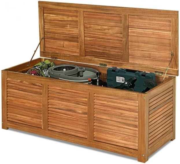 Acacia Wood Deck Storage Bench 47Gal Multi-Function for Garden Patio Outdoor 355lbs