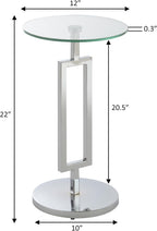 Convenience Concepts Town Square Chrome Glass Martini End Table 12" - Round Cocktail Side Accent for Modern Living & Family Room, Geometric Plant Stand, Display Pedestal