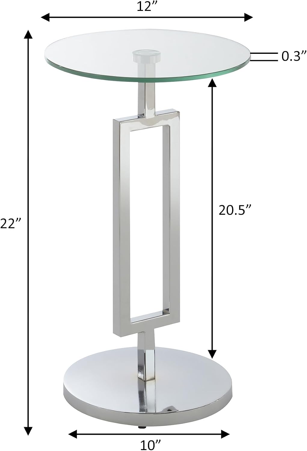Convenience Concepts Town Square Chrome Glass Martini End Table 12" - Round Cocktail Side Accent for Modern Living & Family Room, Geometric Plant Stand, Display Pedestal