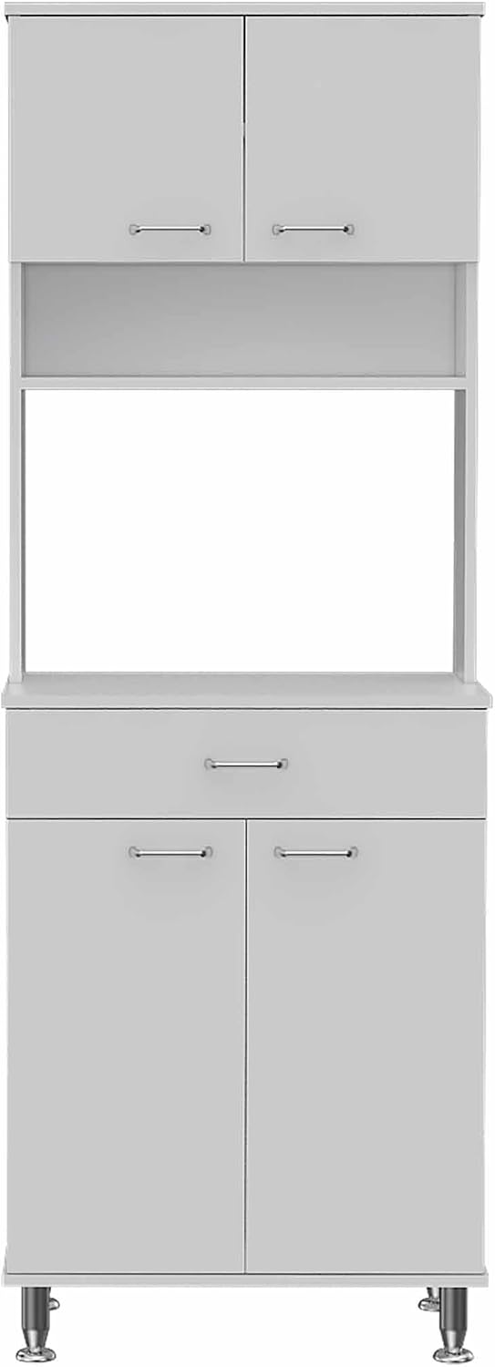 66" H Kitchen Pantry Cabinet Storage,4-Door Wooden Cupboard Credenza Bufffet Cabinet Freestanding Kitchen Hutch with Wine Coffee Bar Microwave Stand,White
