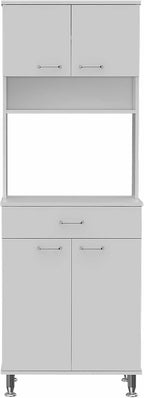 66" H Kitchen Pantry Cabinet Storage,4-Door Wooden Cupboard Credenza Bufffet Cabinet Freestanding Kitchen Hutch with Wine Coffee Bar Microwave Stand,White