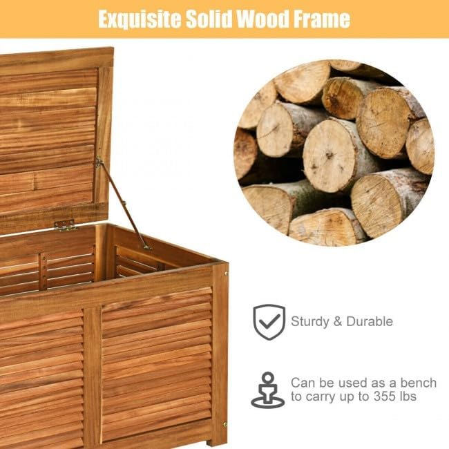 Acacia Wood Deck Storage Bench 47Gal Multi-Function for Garden Patio Outdoor 355lbs