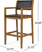 Christopher Knight Home Calista Acacia Wood Barstools with Outdoor Mesh (Set of 2), Teak and Black