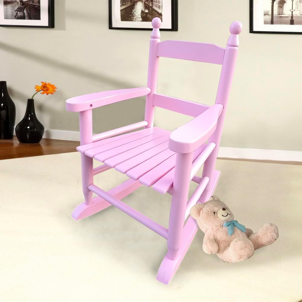 Children’s Rocking Chair Light Pink, Solid Hardwood, Indoor Outdoor Use - Durable Construction, Comfortable Design, Suitable for Kids