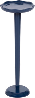 Kate and Laurel Alessia Modern Decorative Round Drink Table, 8 x 8 x 22, Navy Blue, Transitional Glossy Pedestal Plant Stand with Smooth Curvature and Wavy Scalloped Tabletop
