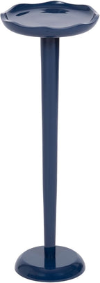 Kate and Laurel Alessia Modern Decorative Round Drink Table, 8 x 8 x 22, Navy Blue, Transitional Glossy Pedestal Plant Stand with Smooth Curvature and Wavy Scalloped Tabletop