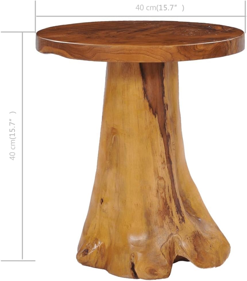 Solid Teak Wood Coffee Table, 15.7-Inch Round Rustic End Table, Handcrafted Root Base Side Table for Living Room, Brown Minimalist Accent Furniture