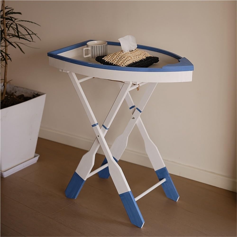 Wooden Ship Shape Side Table, Small Tables for Small Spaces, End Table for Living Room, Bedroom, Balcony, Modern Creative Side Table, Foldable Accent Table with Oar Legs
