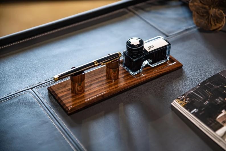 Wood Fountain Pen Rest with Ink Division: Desk Organizer