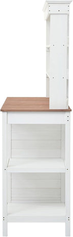 66” Large Outdoor Potting Table with 2 Drawers, Cabinet, Open Shelves, Wooden Potting Bench for Garden, Patio, Farmhouse, Backyard, Spacious Workstation (White, 66")